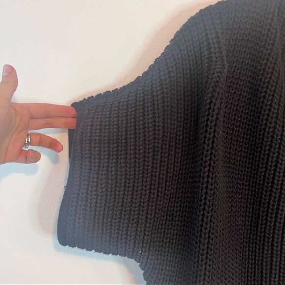 Apostrophe Short Sleeve Black Cotton Blend V Neck Cardigan Sweater - Picture 5 of 7